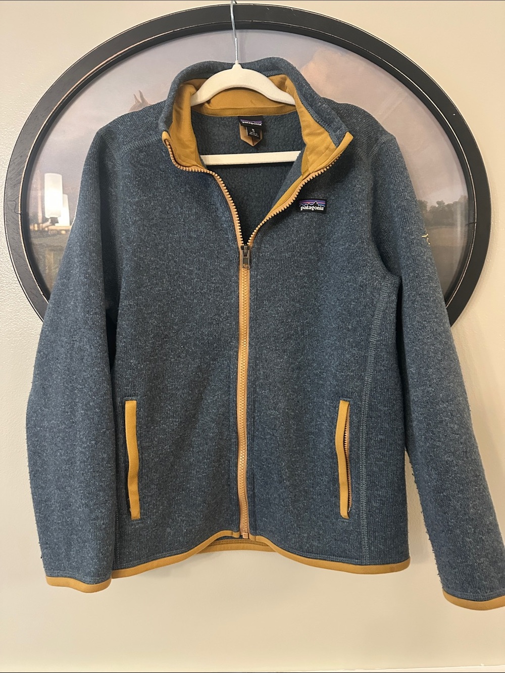 Patagonia Kids Slate Blue Better Sweater Fleece Jacket with Mustard Trim
